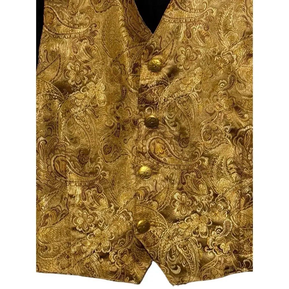 GAD Vest Mens Size L Gold Paisley Formal Waistcoat Brocade Prom Wedding Formal